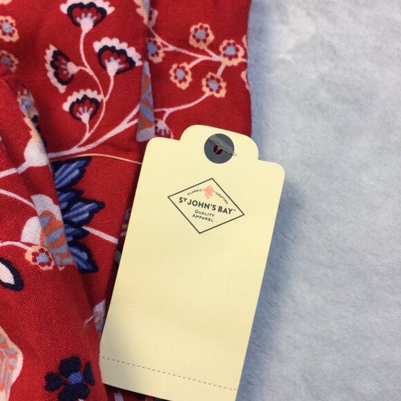 New! St. John’s Bay Dress XS Red Blue Floral Sleeveless Drawstring Waist - Picture 10 of 14